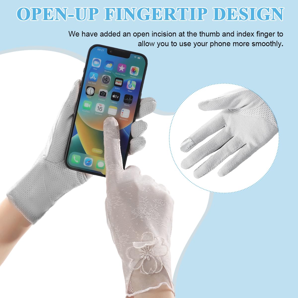 PALAY Sun Protection Gloves for Women Stylish Flower Lace Hand Gloves for Bike Touch Screen Breathable Gloves Grey Summer Cool Silk-Feel for Golfing Fishing - 1 Pair, Non-Slip Design PALAY Sun Protection Gloves for Women Stylish Flower Lace Hand Gloves for Bike Touch Screen Breathable Gloves Grey Summer Cool Silk-Feel for Golfing Fishing - 1 Pair, Non-Slip Design